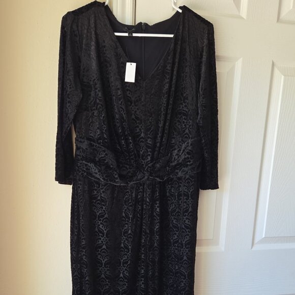 Talbots Velvet Dress X 12-14 NWT Jacquard Sheath Dress Plus Black Dress - Picture 4 of 9